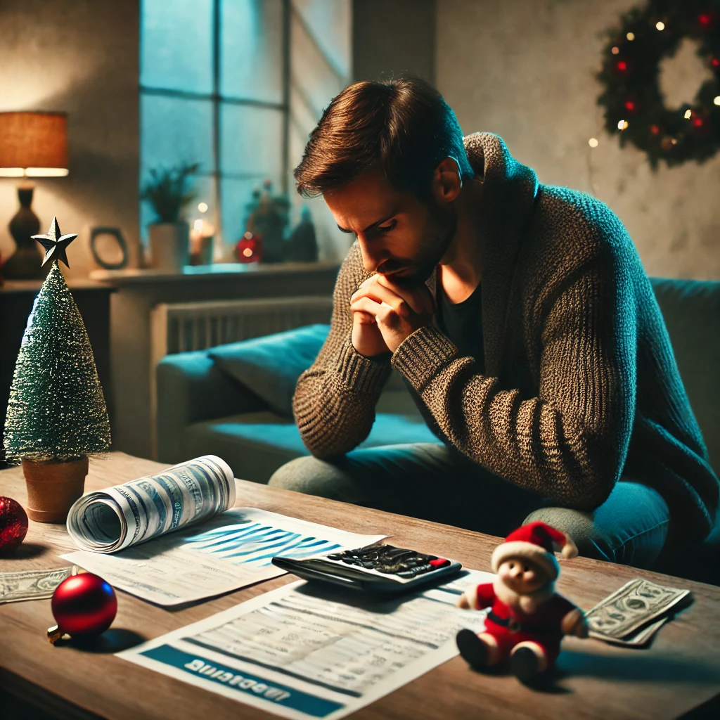 A person reviewing their budget during Christmas, reflecting the call for DWP to increase the Christmas Bonus for benefit claimants.