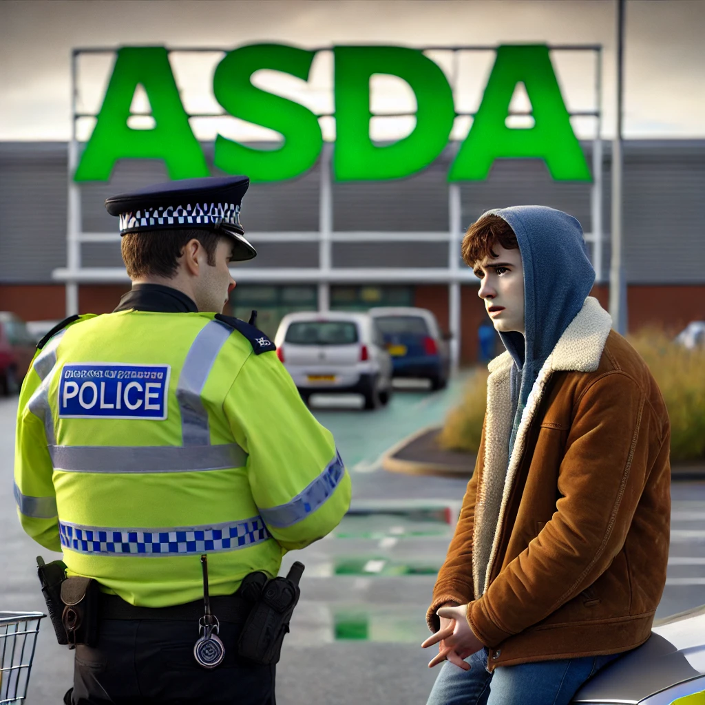 A police officer talking to a concerned parent outside Asda Taunton as the search for a missing boy continues.